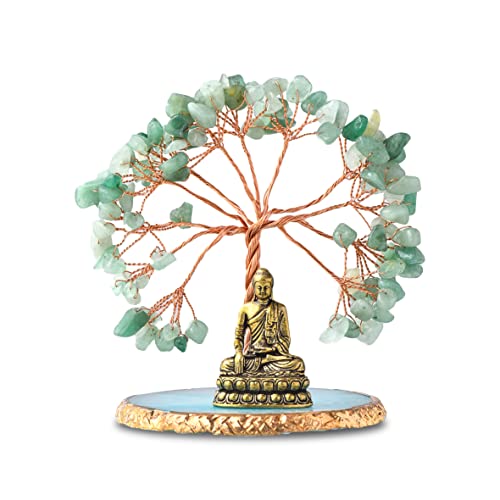 Buddha Statue with Healing Crystal Tree, Tree of Life for Positive Energy. Home Decor Yoga Meditation. Green.(B) - style: B