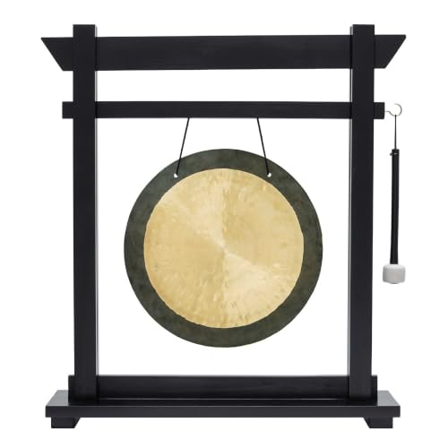 14" Gongs on Black Moksha Joe Stand - Includes Gong, Mallet, & Stand/Small Traditional Chinese Gong/Black Wood w/Matching Mallet/Easy to Assemble/Great for Small Spaces - size: 14" Dark Wind Gong