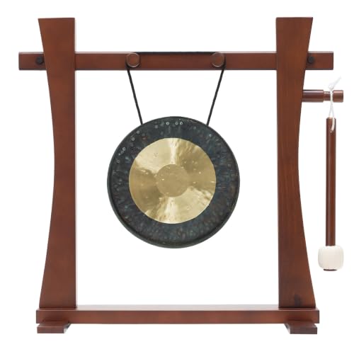 8" to 10" Chinese Gongs on the Tabletop Spirit Guide Gong Stand - Includes Gong, Stand, & Mallet/Great for Home & Office/Traditional Style - size: 8" Dark Star Gong