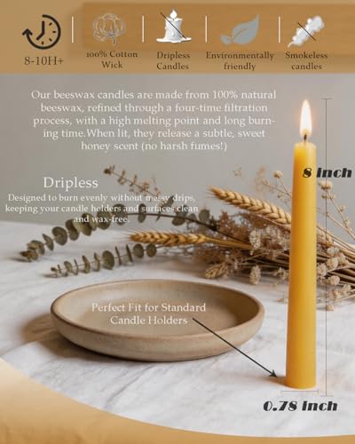 18PCS Beeswax Taper Candles 8" Handmade Natural Candles Sticks,10 Hours Long Burning,Nontoxic,Dripless and Smokeless Bees Wax Candles for Home,Prayer,Tall Tapered - color: 8''beeswax-18pcs