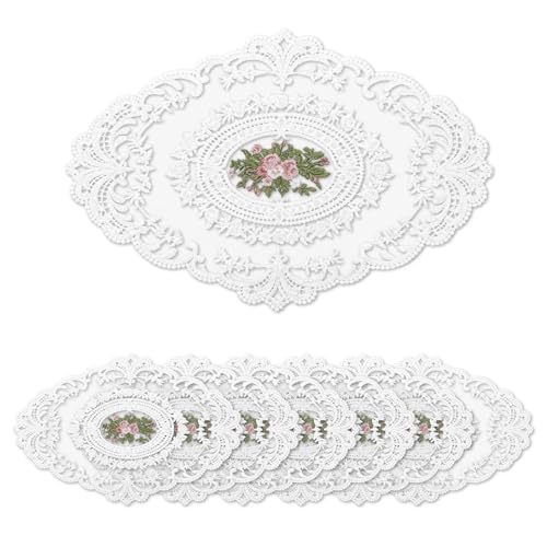 Retro Lace Embroidered Placemats,French Crochet Doilies,Set of 6 - color: White