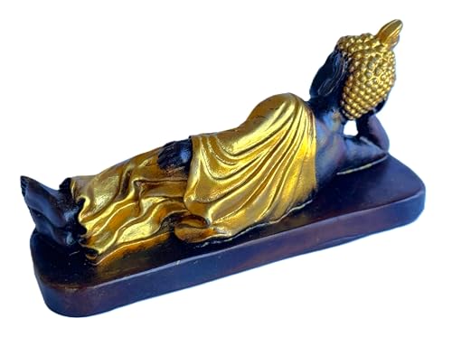 Reclining Buddha Statue - Sleeping Nirvana Meditation Sculpture - Thai Buddhist Figurine - Feng Shui Home Decor - Small Resin 5.5 Inches (Gold Brown) - color: Gold Brown