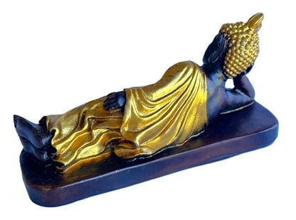Reclining Buddha Statue - Sleeping Nirvana Meditation Sculpture - Thai Buddhist Figurine - Feng Shui Home Decor - Small Resin 5.5 Inches (Gold Brown) - color: Gold Brown