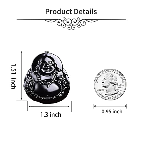 ASGIFT Black Obsidian Necklace Lucky Amulet Protection Pendant with Extended Bead Chain Healing Crystal Stone Talisman Necklaces Jewelry - color: MaitreyaD