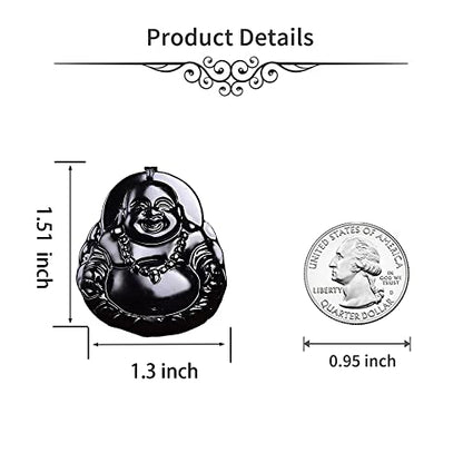 ASGIFT Black Obsidian Necklace Lucky Amulet Protection Pendant with Extended Bead Chain Healing Crystal Stone Talisman Necklaces Jewelry - color: MaitreyaD
