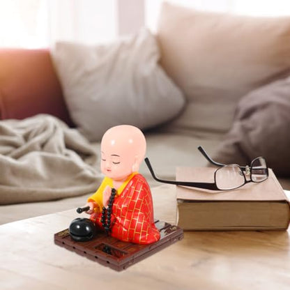 FAVOMOTO Little Buddha Statue, Solar Little Monk Figurine Chinese Funny Car Shaking Head Toy Solar Buddha Car Dashboard Ornament for Home Wealth Health Lucky Feng Shui Decor