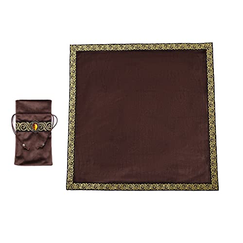 BLESSUME Wicca Square Altar Tarot Table Cloth for Reading with Card Pouch 24.4 * 24.4 inch(Coffee 2) - color: Coffee 2