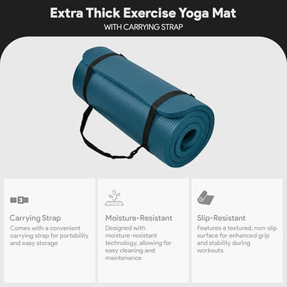 BalanceFrom All Purpose 1-Inch Extra Thick High Density Anti-Tear Exercise Yoga Mat with Carrying Strap, Multiple Colors - color: Navy Blue