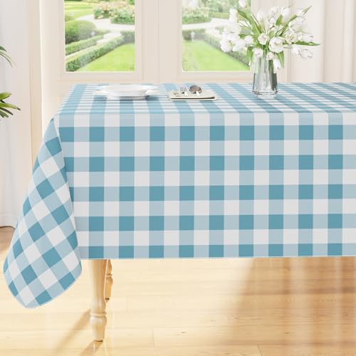 Smiry Picnic Table Cloth, Vinyl Tablecloths with Flannel Backing, 52"x70" - color: Aquamarine & White, size: 70" x 52" (Rectangular)