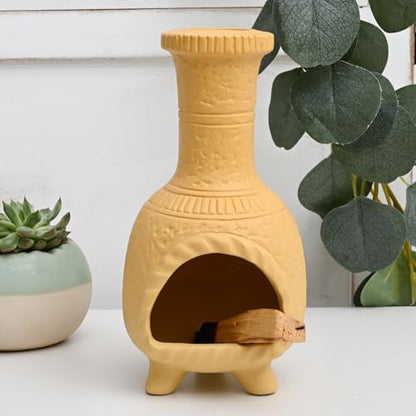 Ceramic Mini Chiminea Palo Santo Burner, Decorative Cone Incense Holder - color: Mexican Palo Santo Holde-yellow