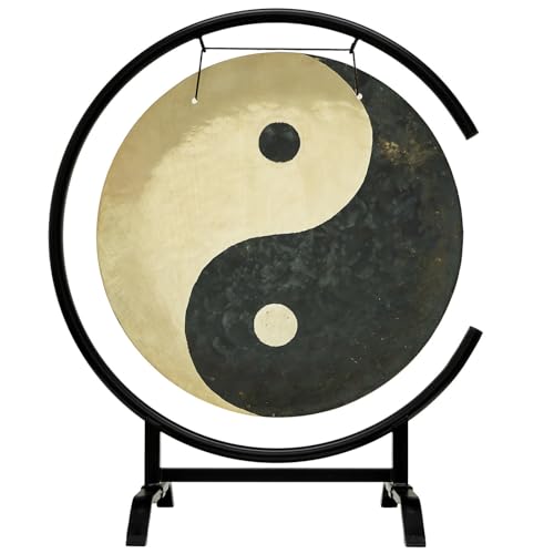 20" to 26" Taoist Breeze Gongs on Stands - Includes Gong, Stand, & Mallet/Yin & Yang/Perfect for Meditation & Sound Healing - size: 24" on Seaside C-Stand