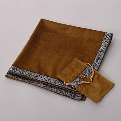 BLESSUME Witch Square Velvet Divination Altar Tarot Table Cloth and Pouch Dark Yellow - color: Dark Yellow