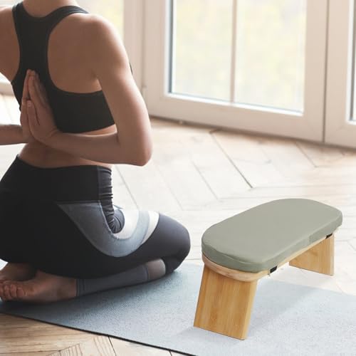 DKSLALALI Meditation Bench, Foldable Ergonomic Bamboo Kneeling Chair with Meditation Extra Soft Cushion Portable Comfortable Meditation Stool Bench for Prayer Kneeler Travel & Yoga - color: Green