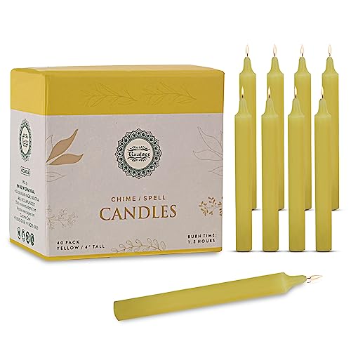Raajsee Unscented Mini Taper Candles Yellow | 4 Inches (H) Dinner Candle Sticks| Smokeless, and Dripless| Paraffin Wax with Cotton Wicks | Long Burning Time (Pack of 40). - color: Yellow, size: 4 Inch - Pack of 40