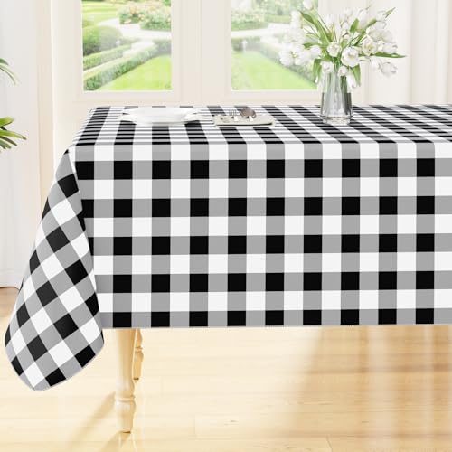 Smiry Picnic Table Cloth, Vinyl Tablecloths with Flannel Backing, 54"x54" - color: Black & White, size: 54" x 54" (Square)
