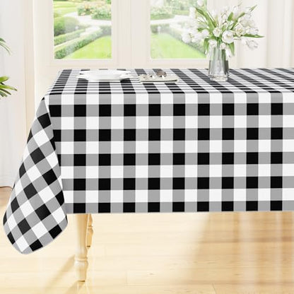 Smiry Picnic Table Cloth, Vinyl Tablecloths with Flannel Backing, 52"x70" - color: Black & White, size: 70" x 52" (Rectangular)