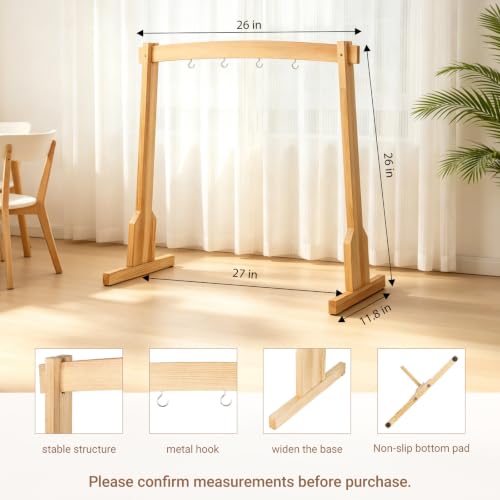 Wooden Wind Chime Stand & Gong Stand for 14 Inch Gong or 4 Koshi Chimes, Portable Tabletop Display Stand for Meditation, Sound Healing, Yoga Studio, Indoor Use with Base