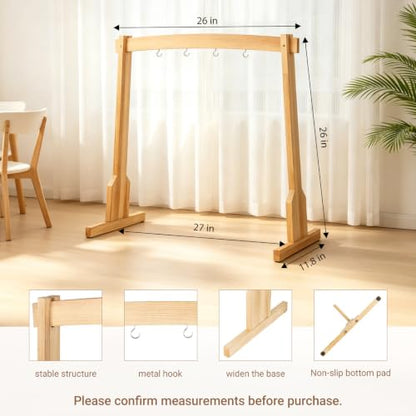 Wooden Wind Chime Stand & Gong Stand for 14 Inch Gong or 4 Koshi Chimes, Portable Tabletop Display Stand for Meditation, Sound Healing, Yoga Studio, Indoor Use with Base