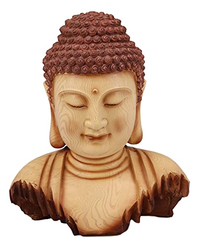 Ebros Large Feng Shui Shakyamuni Buddha Gautama Bust with Ushnisha and Rosy Cheeks Statue Amitabha Celestial Buddhas Figurine Altar Decoration Buddhism Religious Sculpture in Faux Wood Resin Finish - color: 12.25"tall Large Buddha Bust