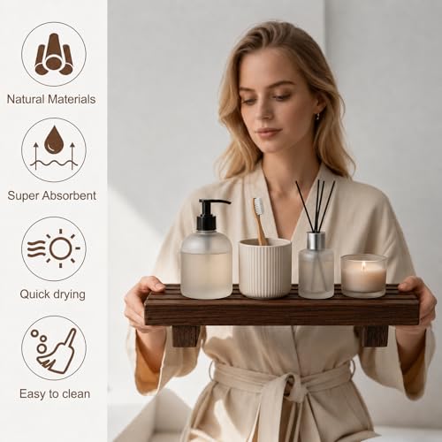 Klunk Waterproof Wood Risers Set of 3 (1 Long12 + 2 Small 6"), Rustic Countertop Organizer Display Stands for Bathroom Vanity, Perfume & Skincare, Kitchen Spice Rack Riser, Farmhouse Decor - size: 12" × 6"