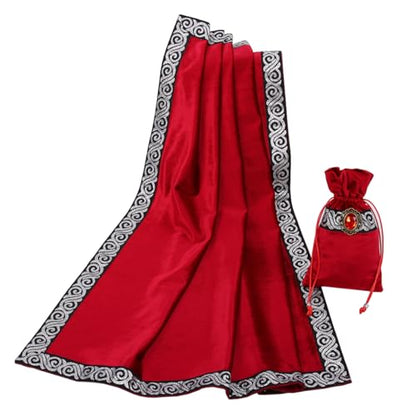 BLESSUME Wicca Square Altar Tarot Table Cloth for Reading with Card Pouch 24.4 * 24.4 inch (Red 1) - color: Red 1