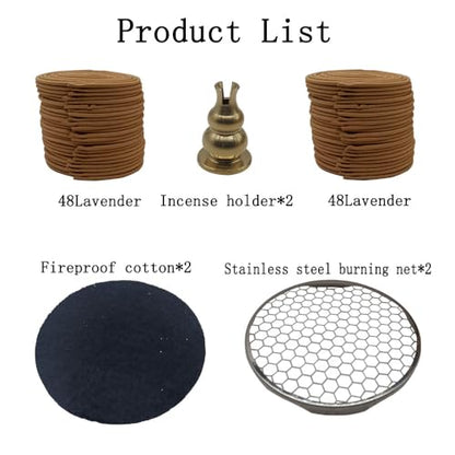 Coil Incense,Traditional spiraled Incense,Perfect for Meditation Spaces,Living Rooms,or Any Indoor Area Where You Want to Create a Relaxing Atmosphere. (48Lavender+48Lavender) - color: 48lavender+48lavender