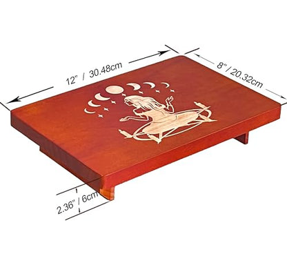 Altar Table, Meditation Table, Small Altar Table, Wooden Witch Altar, Wiccan Alter Table, Buddhist Shrine, Engraved Witch Pentacle with Surrounding Candles on Table Top, 12 × 8 inches - color: Pentacle Witch