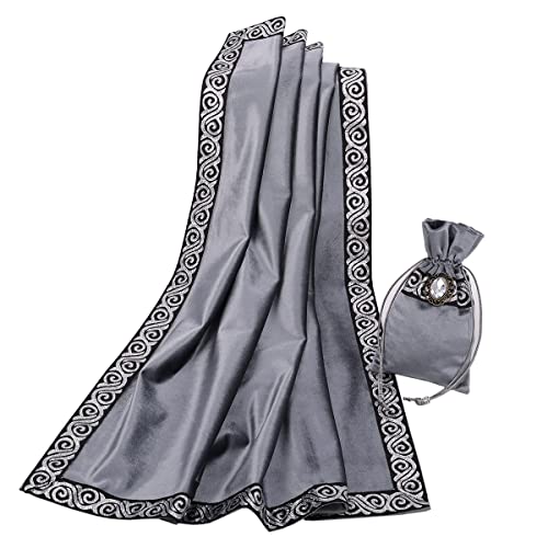 BLESSUME Wicca Square Altar Tarot Table Cloth for Reading with Card Pouch 24.4 * 24.4 inch (Gray 1) - color: Gray 1