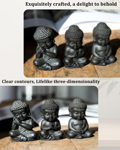 Small Buddha Statue, 3.5“ Zen Sculpture for Home Decor, Indoor Small Buddha Figurines for Home Feng Shui Decor (Cast Iron-Sleep) - style: Cast iron-sleep