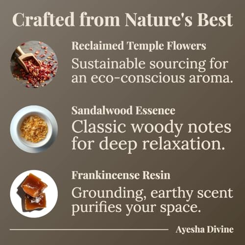 Incense Sticks 8 Inch, Made from Temple Flowers, Sandalwood and Frankincense Blend, Includes Incense Burner Stand, 80 Count, Long-Lasting Aroma for Meditation, Yoga, Home