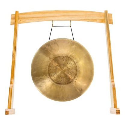 14" Gongs on East 14th Street Stand - Includes Gong, Stand, & Mallet/Versatile, Natural Wood/Extra Hooks for Four Zaphir or Koshi Chimes/Perfect for Office or Studio - size: 14" Tiger Gong