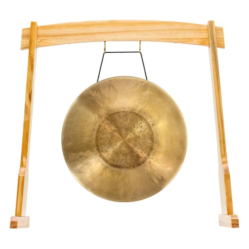 14" Gongs on East 14th Street Stand - Includes Gong, Stand, & Mallet/Versatile, Natural Wood/Extra Hooks for Four Zaphir or Koshi Chimes/Perfect for Office or Studio - size: 14" Tiger Gong