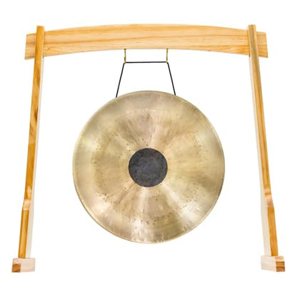14" Gongs on East 14th Street Stand - Includes Gong, Stand, & Mallet/Versatile, Natural Wood/Extra Hooks for Four Zaphir or Koshi Chimes/Perfect for Office or Studio - size: 14" Chocolate Drop Gong