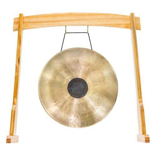 14" Gongs on East 14th Street Stand - Includes Gong, Stand, & Mallet/Versatile, Natural Wood/Extra Hooks for Four Zaphir or Koshi Chimes/Perfect for Office or Studio - size: 14" Chocolate Drop Gong