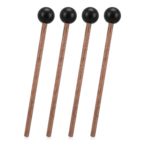 4 Pcs Steel Tongue Drum Mallets, 5.9 Inch Small Rubber Drum Mallets Sticks for Xylophone Glockenspiel Musical Instruments Mallet Birch Wood Handle Silicone Head Percussion Sticks(Black) - color: Black