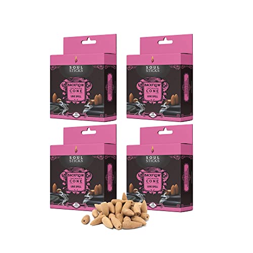Soul Sticks Backflow Incense Cones – 40 Handmade Organic Cones for Waterfall Burner | 4 Pack Long Lasting Aromatic Scents | Thick White Smoke Incense for Meditation, Yoga & Gifts (Love Spell) - color: Love Spell