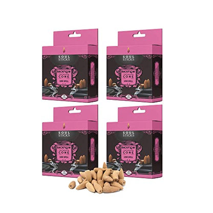 Soul Sticks Backflow Incense Cones – 40 Handmade Organic Cones for Waterfall Burner | 4 Pack Long Lasting Aromatic Scents | Thick White Smoke Incense for Meditation, Yoga & Gifts (Love Spell) - color: Love Spell