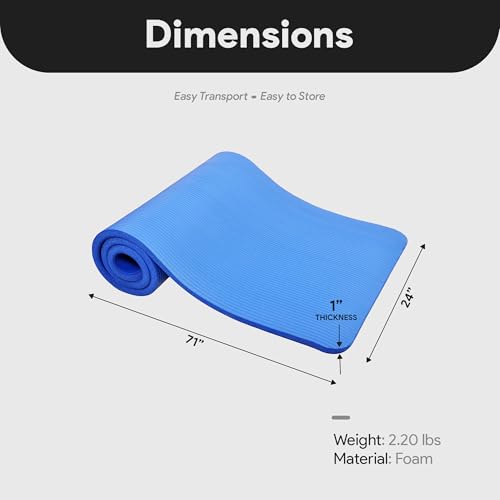 BalanceFrom All Purpose 1-Inch Extra Thick High Density Anti-Tear Exercise Yoga Mat with Carrying Strap, Multiple Colors - color: Blue