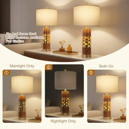 KIVDITZO Mid Century Modern Leather Table Lamps Set of 2 with Night Light