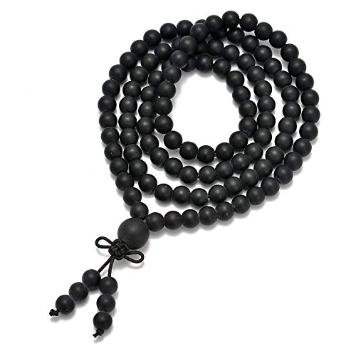AD Beads 6mm Natural Healing Gemstones Buddhist 108 Prayer Mala Stretchy Bracelet Necklace - color: Matte Black Onyx