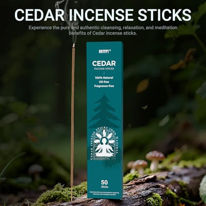 Cedar Incense Sticks (50 Sticks), 100% Natural sustainably harvested Cedar, Suitable for Yoga, Meditation, Relaxation, and Spiritual Purification - color: Cedar