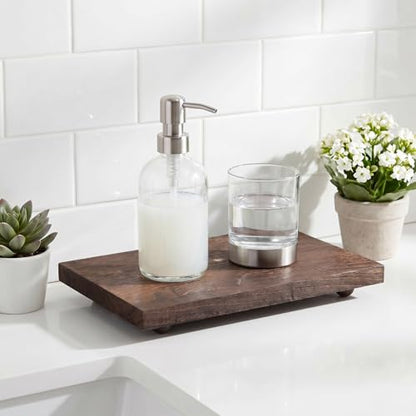 Large Wood Riser Tray - 12 x 7 Inch Farmhouse Wood Pedestal Stand for Kitchen Counter Decor, Soap Tray for Kitchen Sink, Bathroom & Vanity Display for Plants, Candles, Bottles (Dark Brown)