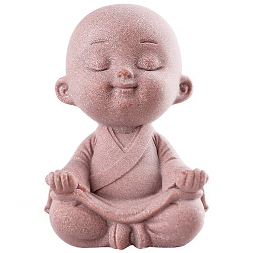 Sitting Buddha Meditation Zen Figurines Decor Small Monk Statue for Fish Tank Aquarium Garden Decoration (Pink) - color: Pink