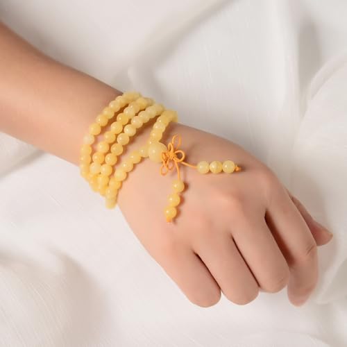 AD Beads 6mm Natural Healing Gemstones Buddhist 108 Prayer Mala Stretchy Bracelet Necklace - color: Yellow Jade