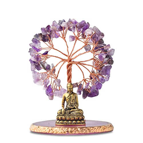 Buddha Statue with Healing Crystal Tree, Tree of Life for Positive Energy. Home Decor Yoga Meditation. Amethyst.(A) - style: A