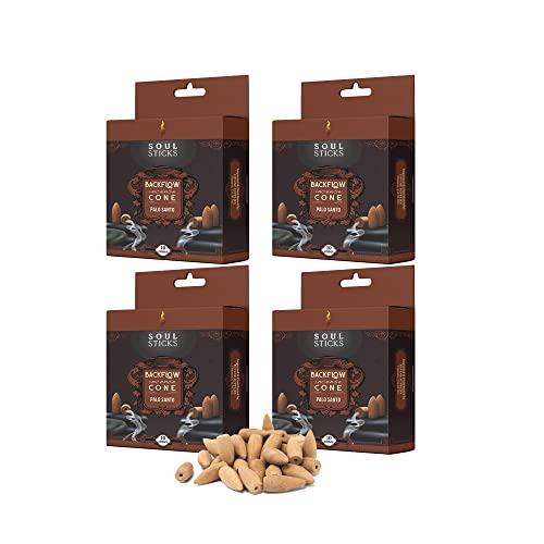 Soul Sticks Backflow Incense Cones – 40 Handmade Organic Cones for Waterfall Burner | 4 Pack Long Lasting Aromatic Scents | Thick White Smoke Incense for Meditation, Yoga & Gifts (Palo Santo) - color: Palo Santo