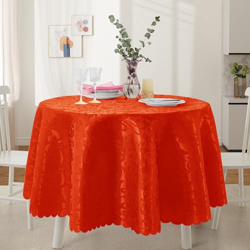 Wave Damask Orange Satin Round Tablecloth 60"X60"，Round Tablecloth Stain Resistant Wrinkle Free Silkly Soft Table Cloths for Dining Room, Indoor and Outdoor Use - color: Orange, size: 60" (Round)