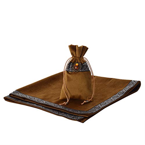 BLESSUME Witch Square Velvet Divination Altar Tarot Table Cloth and Pouch Dark Yellow - color: Dark Yellow