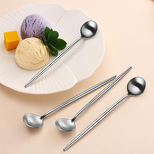 DEHOV 7.95 Inches SS18/10 Long Handle Iced Tea Spoons,Set Of 4 Satin Finishing Stainless Steel Long Spoons For Stirring Cocktail,Ice Cream,Milk,Iced Teaspoons Set - color: Silver, size: 7.95 Inch