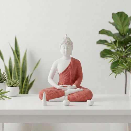 8.6" Shakyamuni Buddha Statue Red Ceramic Zen Decor - color: Red, size: 8.6INCH
